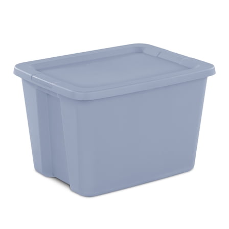 Sterilite Large Storage Bin, 18 Gallon Plastic Storage Container with Snap-On Lid, Light Blue