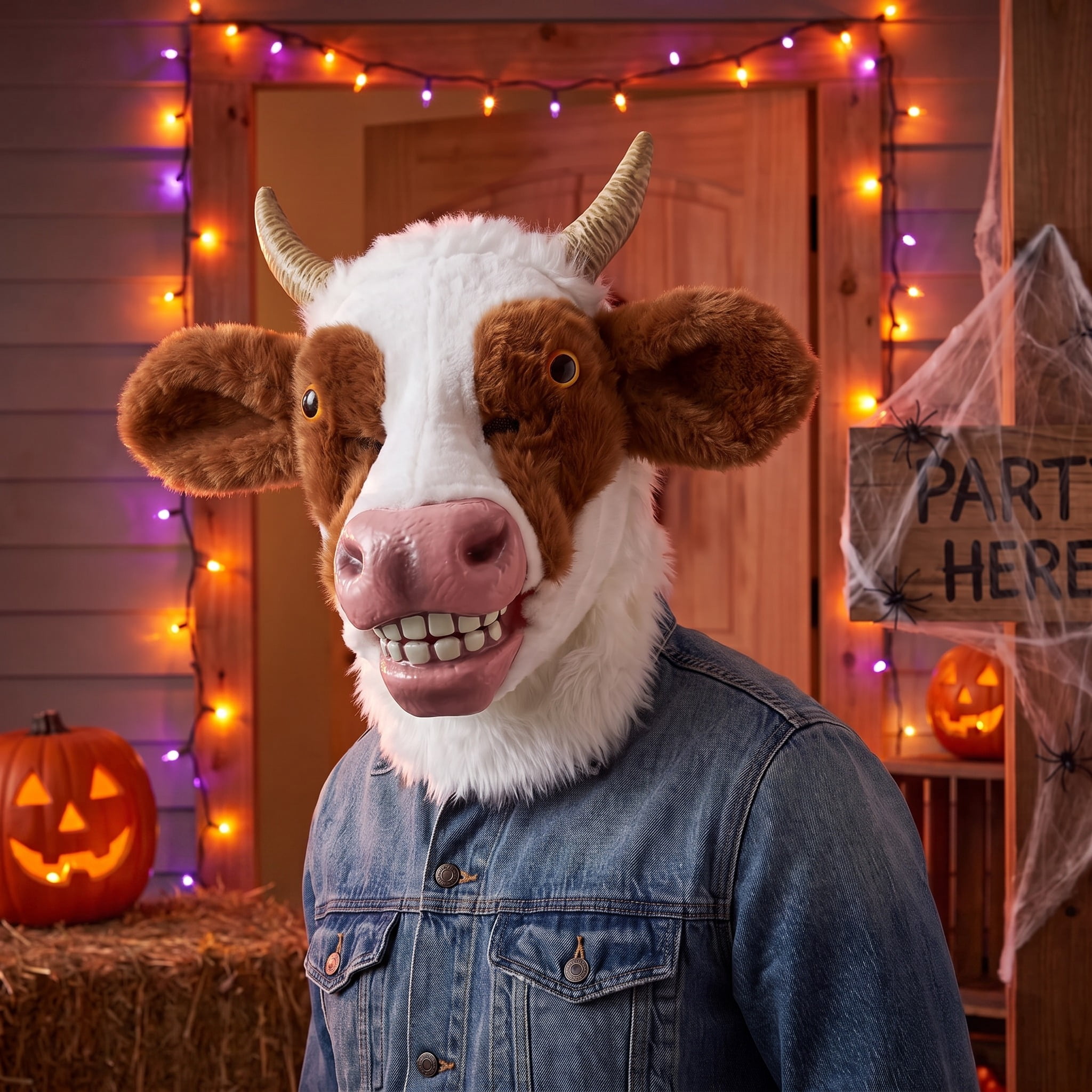 Animalistic Cow Mask Costume Accessory for Adults, Brown and White, Halloween by Way To Celebrate