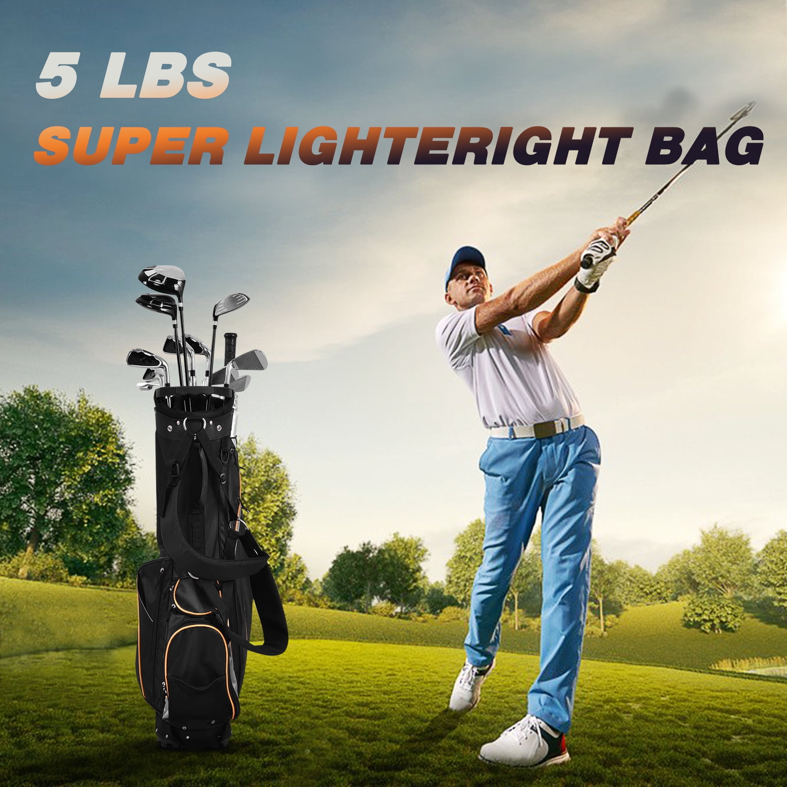 Costway Golf Stand Bag Portable Lightweight Golf Carry Club Bag w/ 8-way Divider