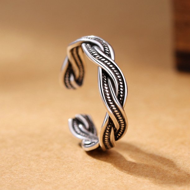 Anillos ajustables de Plata de Ley 925 para mujer, joyería de compromiso tejida, joyería fina de lujo, accesorios de boda, joyería Argent 925