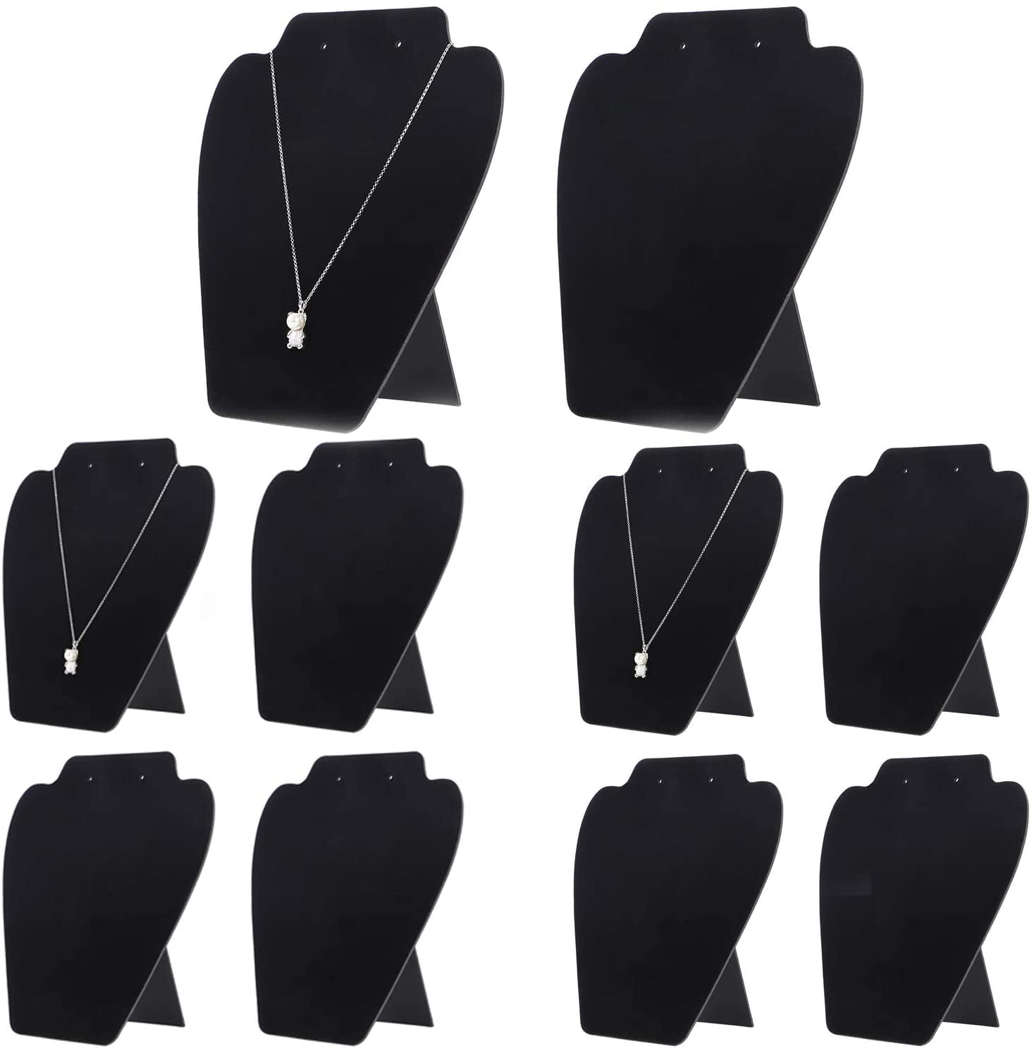 ZEONHAK 10 Pack Black Velvet Necklace Easel Holder with Bracket, Velvet