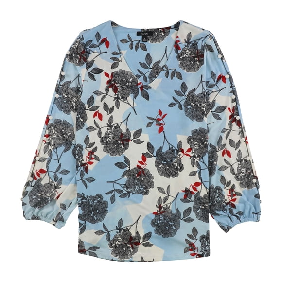 Alfani Blusa con mangas abotonadas para mujer, azul, pequeña