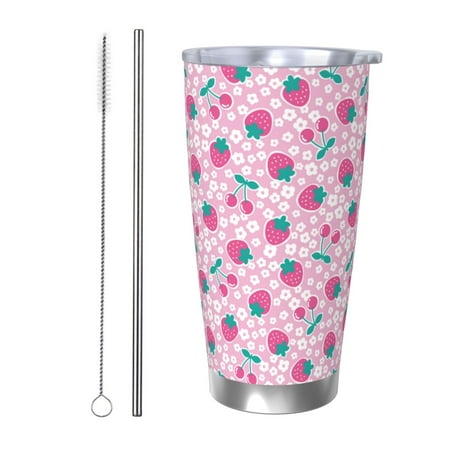 

Tideii Cherry Strawberry for 20OZ Car Cup Stainless Steel Cold and Hot Cup with Lid Suitable for Outdoor and Home Unisex-Straw Two-piece Set