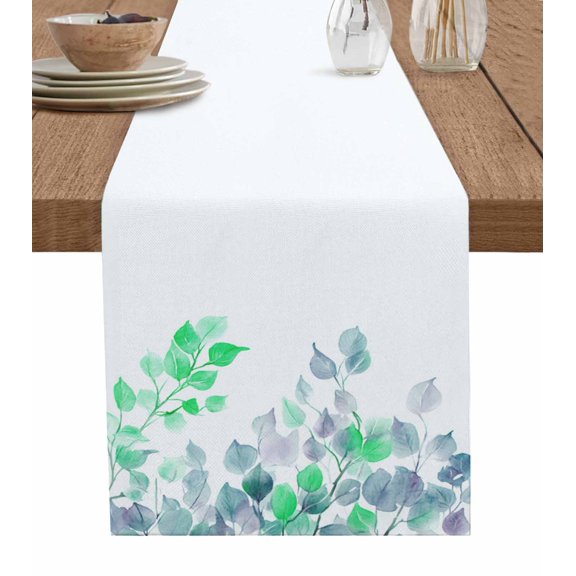 Farmhouse Leaves Table Runner 70 Inches, Spring Watercolor Botanical Vines Bed Runner Dresser Scarves Tabletop for Indoor Outdoor Parties/Ceremony/Banquet, 13" x 70"