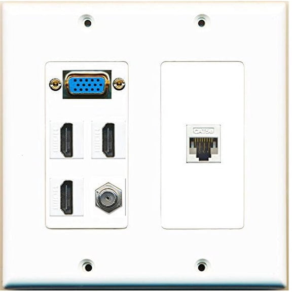 RiteAV - (SVGA Plate -2 Gang 3 HDMI 1 Coax Cat5e Ethernet White Wall Plate