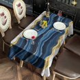 thumbnail image 2 of Blue Gold Wave Marble Pattern Rectangle Tablecloth 60"x102",Waterproof Polyester Rectangle Table Cloth, Wipeable Spillproof Polyester Tablecloth for Dining, Camping, Indoor and Outdoor, 2 of 6