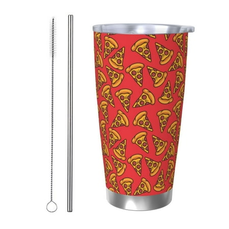 

Qekee Pizza Cartoon Print 20OZ Car Cup Stainless Steel Vacuum Insulated Tumbler Tumbler Cup With Lid And Straw Travel Coffee Mug-Straw Two-piece Set
