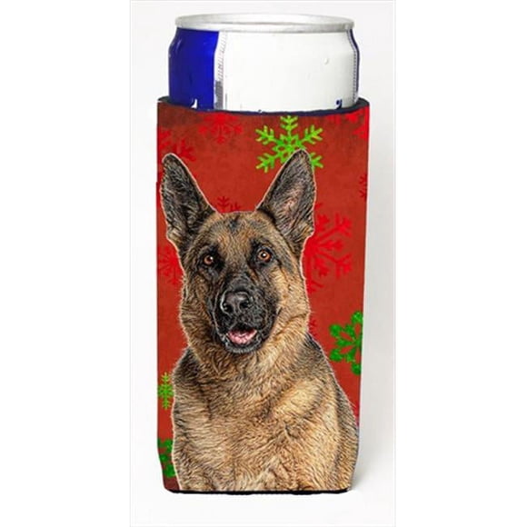 Carolines Treasures KJ1187MUK Red Snowflakes Holiday Christmas German Shepherd Michelob Ultra bottle sleeves for slim cans