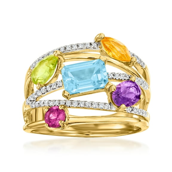 Ross-Simons 1.80 ct. t.w. Multi-Gemstone Highway Ring With .16 ct. t.w. Diamonds in 18kt Gold Over Sterling, Women's, Adult