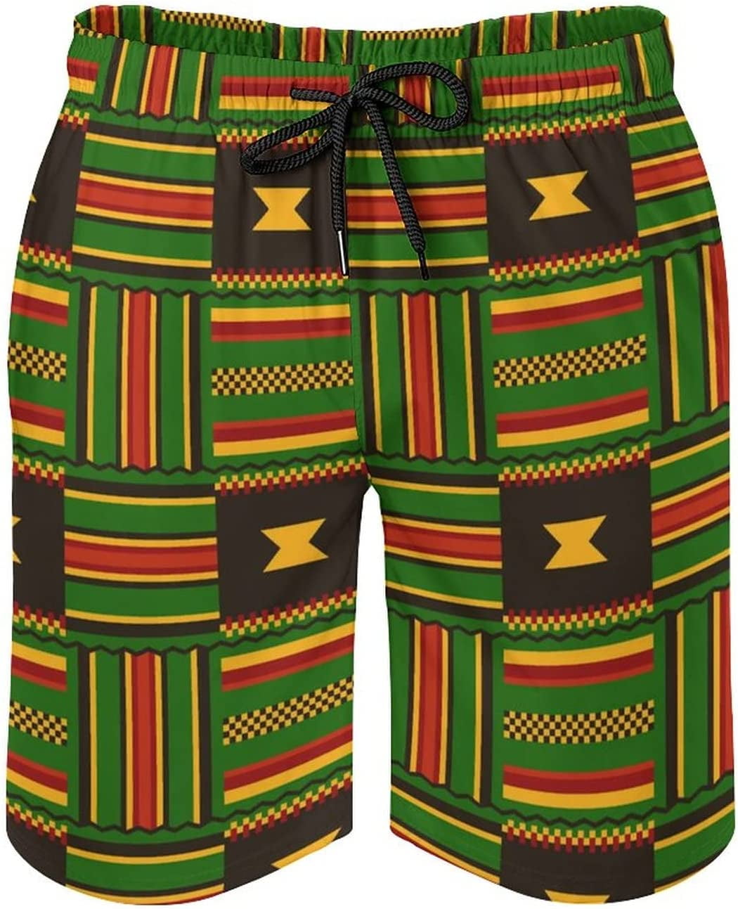 Men's Kente Cloth Tribal Print Swim Trunks Quick Dry Beach Pants Board