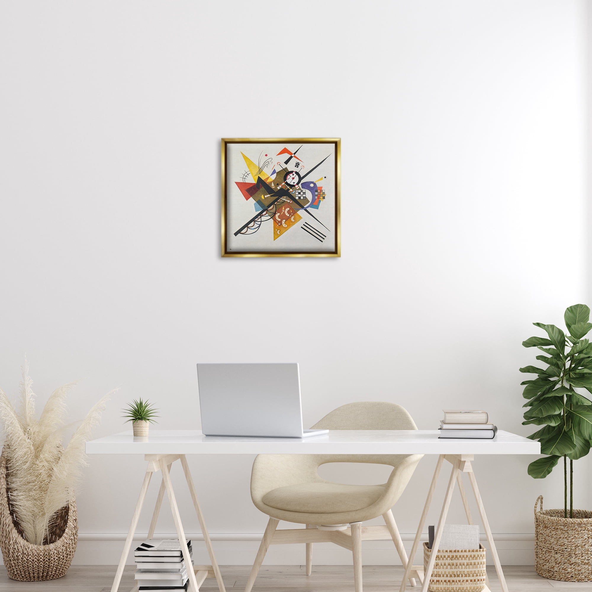 Stupell Industries Kandinsky Painting on White Abstract Painting Gold Floater Framed Canvas Art Print Wall Art, 18 x 18