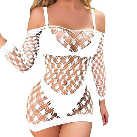Yuhangmm Women Sexy Long Sleeve Transparent Hollow Stockings Tights Mesh Jumpsuits And Lingerie Robe for Women