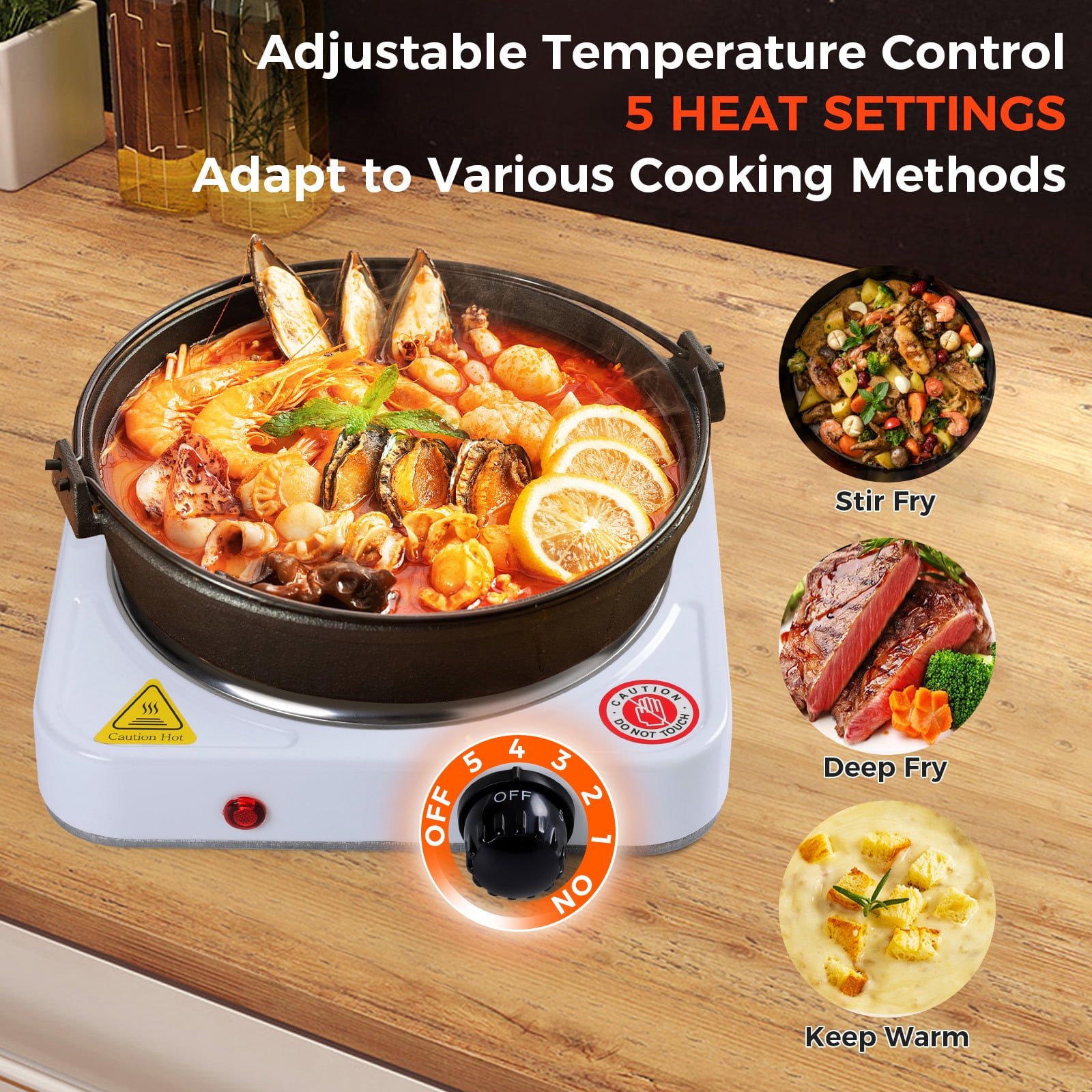 Portable 1000W Electric Single Burner 110V Hot Plate Heating Cooktop Camping Dorm Stove Cooker with Plug, White