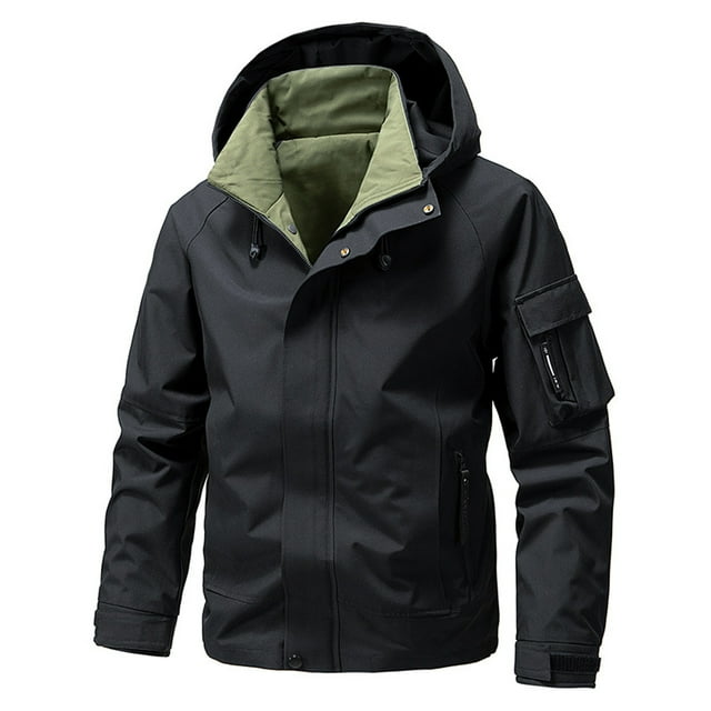 Veste Imperméable pour Homme, Style Workwear avec Multiples Poches, Coupe-Vent à Capuche Imperméable pour Tenue Décontractée Extérieure