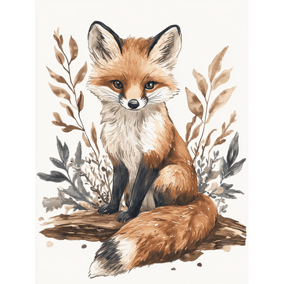 Cute Fox Watercolor Wall Art/Canvas Print， Suitable for Living Room， Bedroom， Office， Bathroom， and Hallway Decoration.