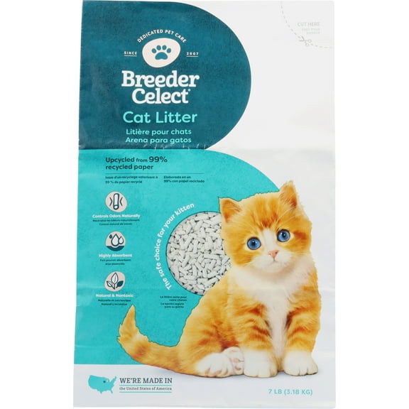 Breeder Celect Cat Litter | 99% Recycled Paper | Highly Absorbent | Natural & Nontoxic | 7 lb bag