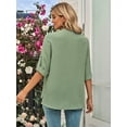 thumbnail image 4 of Alove Women's Shirt Fashion Solid Color Loose V-neck Seven-point Sleeve Top, 4 of 7