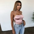 thumbnail image 2 of Women's Tennis Tanks Lace Slim Crop Backless Club Top Imitated Up Fit Silk Blouse for Party Pink L, 2 of 2