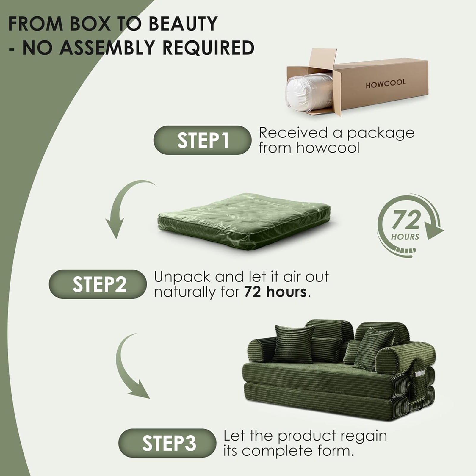 Convertible Sleeper Sofa Bed, 78.5" Modern Futon Sofa Bed for Living Room, Foldable Loveseat Sofa with Memory Foam, Corduroy Floor Mattress Couch, No Assembly Required (Green)