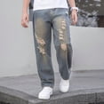 thumbnail image 2 of TIREOW Teen Boys Trendy Y2K Ripped Jeans Straight Wide Leg Denim Pants Fashionable Casual Loose Fit Daily Streetwear Denim Trousers, 2 of 9