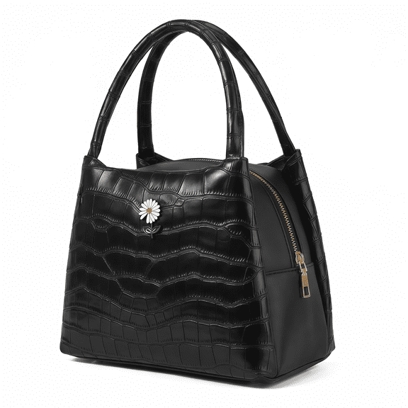 Women's Crocodile Pattern Handbag, Totes Bags for Women, with Zipper, Fashionable Tote Bag, Lightweight, Portable Top-Handle Satchel, PU Leather Tote for Daily Use(Black)