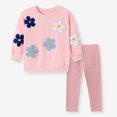 thumbnail image 6 of KEXE Little Girls Floral Sweatshirt Set Long‑Sleeve Top And Elastic Waist Ribbed Trousers, 6 of 9