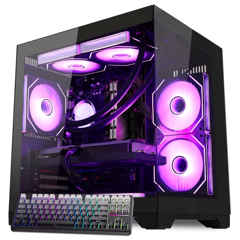Hoengager Gaming PC AMD Ryzen 5 9600X 6-Core 3.9 GHz Radeon RX 9060 XT 16GB 32GB DDR5 6000MHz RAM1TB PCIe SSD WIFI with Bluetooth Windows 11 Desktop