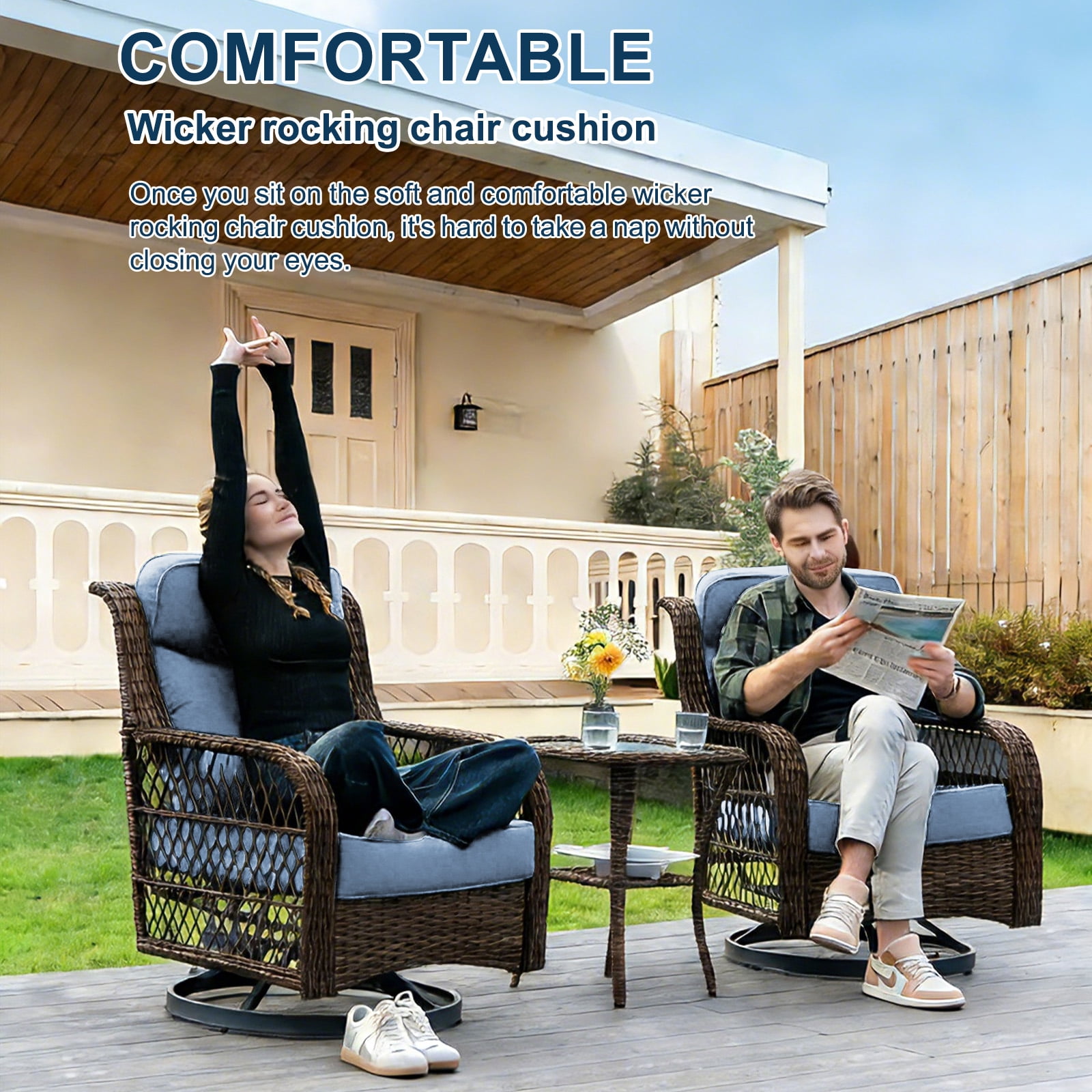 Outdoor Deep Seat Cushion 24 X 24 X 6 in, Patio Rattan Rocker Cushion, Waterproof & Fade Resistant Patio Furniture Cushions for Wicker Chair, Sofa, Couch