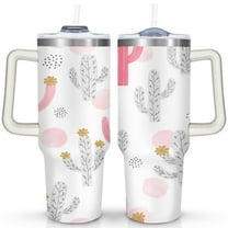 Cactus 40 Oz Tumbler with Handle Lid and Straw, Stainless Steel Double Walled Vacuum Insulated Cup, Cute Anniversary Wedding Birthday Gifts Tumbler for Women Men Friends Outdoor Indoor