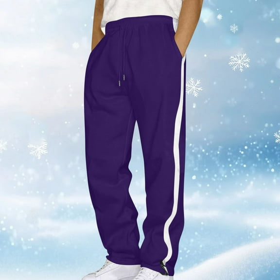 CQONEPT Mens Jogger Pants with Pockets Lounge Loose Fit Fleece Sweatpants Athletic Running Active Streetwear Pant Purple S