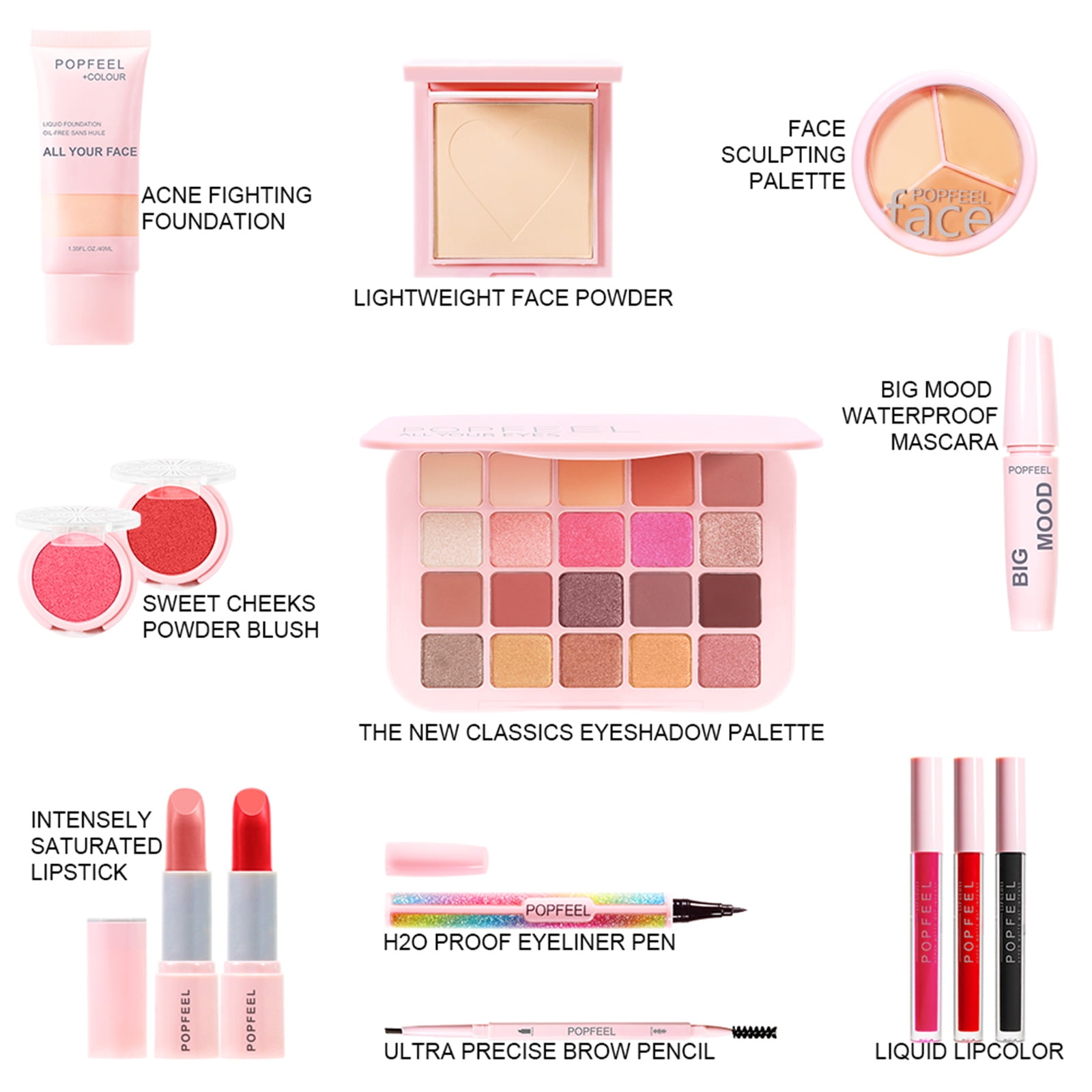 FantasyDay All-in-one Makeup Set Holiday Gift Surprise | Full Makeup Kit for Women Essential Starter Bundle Include Eyeshadow Palette Lipstick Blush Concealer Face Powder Eyeliner Mascara Soft Brush