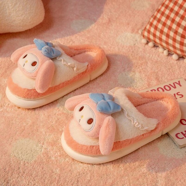 Sanrio-Zapatillas de casa de Hello Kitty para mujer, zapatos planos antideslizantes de felpa, dibujos animados, Kuromi Cinnamoroll Yk2