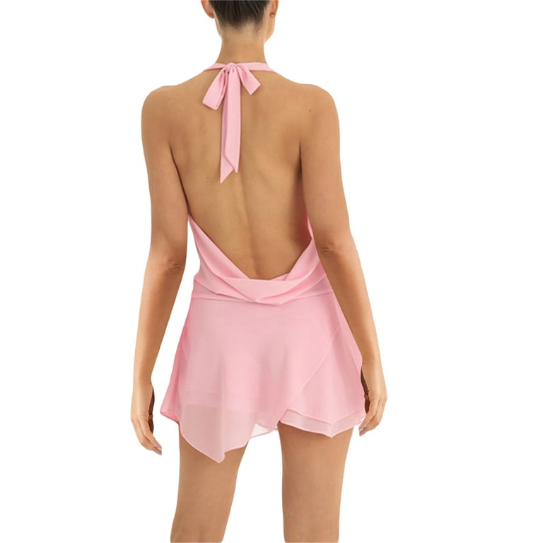 Women Sexy Slim Fit Low Cut Mini Dress Y2K Backless Halter