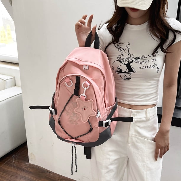 Mochila escolar para niñas Volver a la escuela Bolso de libros estética Bolso de viaje para computadora portátil (Rosa)