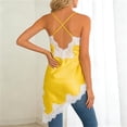 thumbnail image 5 of Satin Tops for Women Deep V Neck Spaghetti Strap Tank Top Lace Trim Asymmetrical Hem Silky Casual Going Out Camisole, #01 Yellow, M, 5 of 7