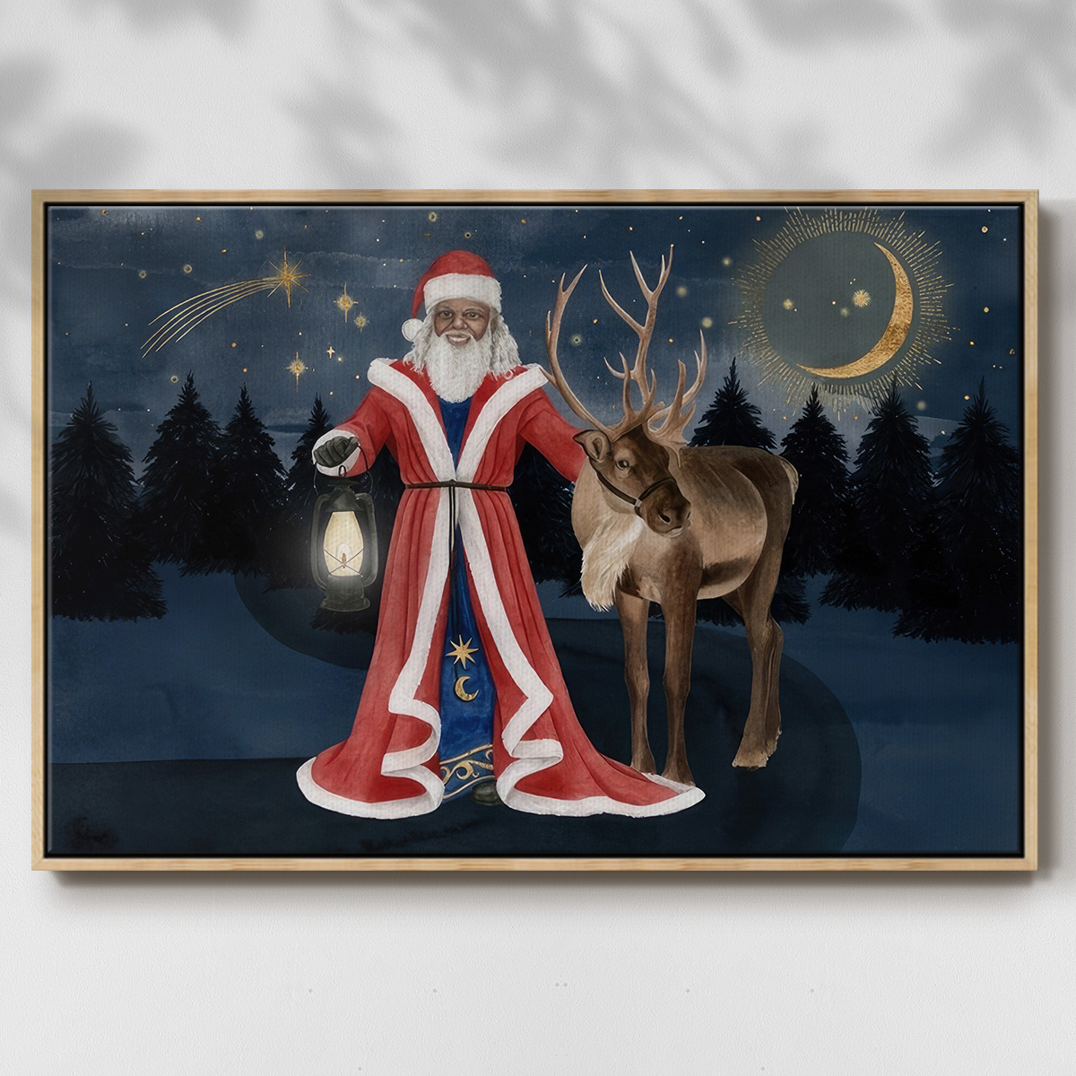Celestial Christmas Collection A - Framed Gallery Wrapped Holiday Canvas - 17 x 25 - Natural Wood Frame