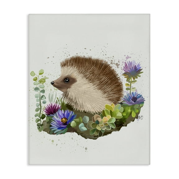 Stupell Industries Hedgehog in Garden Animals & Insects Painting Gallery Wrapped Canvas Art Print Wall Art, 16 x 20