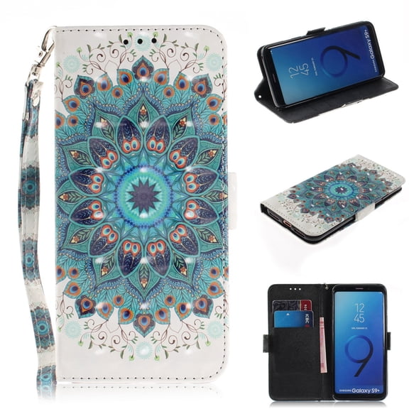 Galaxy S9 Case, S9 Case, Allytech 3D PU Leather Protective Cover & Pocket Lanyard Wallet with Cards Holder, Support Kickstand Slim Case for Samsung Galaxy S9, Peacock Flower