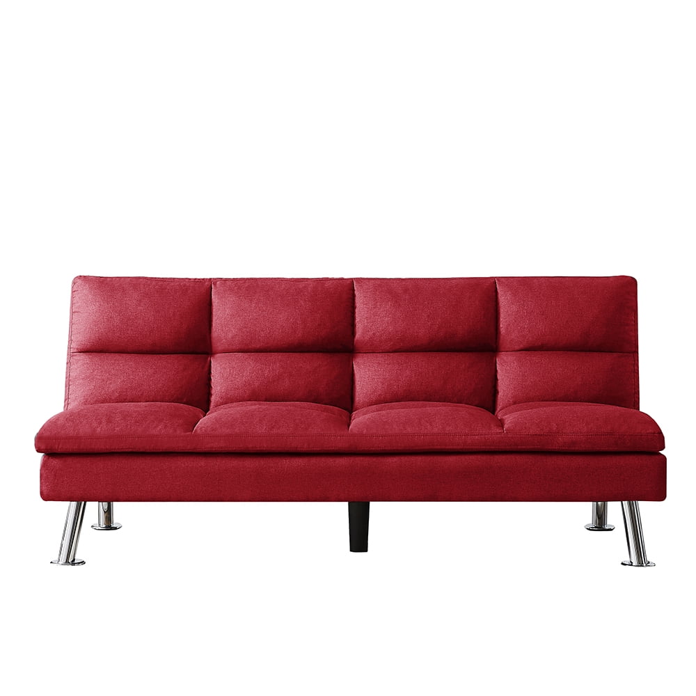 Kepooman Mid Century Modern Futon Sofa Sleeper Bed, Red Kepooman Mid Century Modern Futon Sofa Sleeper Bed, Red