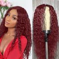 thumbnail image 4 of EWASON Wigs for Women Human Hair Clearance,Long Roll Curly Hair Middle Score Wig Fashion Natural Wig High Temperature Wire 26.77in Long Wig For Women Daily Life,Wine, 4 of 8