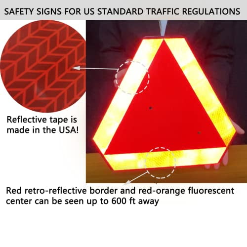 Slow Moving Vehicle Sign with Reflective Tape Safety Triangle Free Shipping USA 