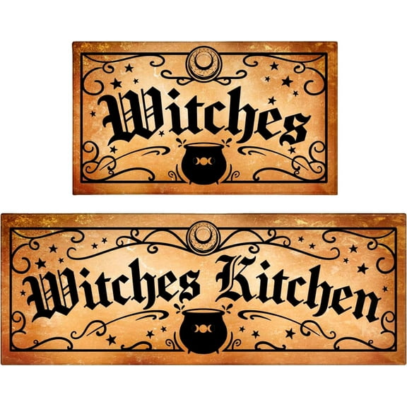 Halloween Kitchen Rug Halloween Kitchen Mat Retro Vintage Witches Halloween Rug Set Goth Occult Pattern Decor Witchy Home Decor Non-Slip Floor Mat Runner Rug for Kitchen Laundry Living Room Front Door