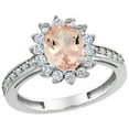 thumbnail image 1 of 14K White Gold Natural Morganite Floral Halo Ring Oval 8x6mm Diamond Accents, size 5, 1 of 4