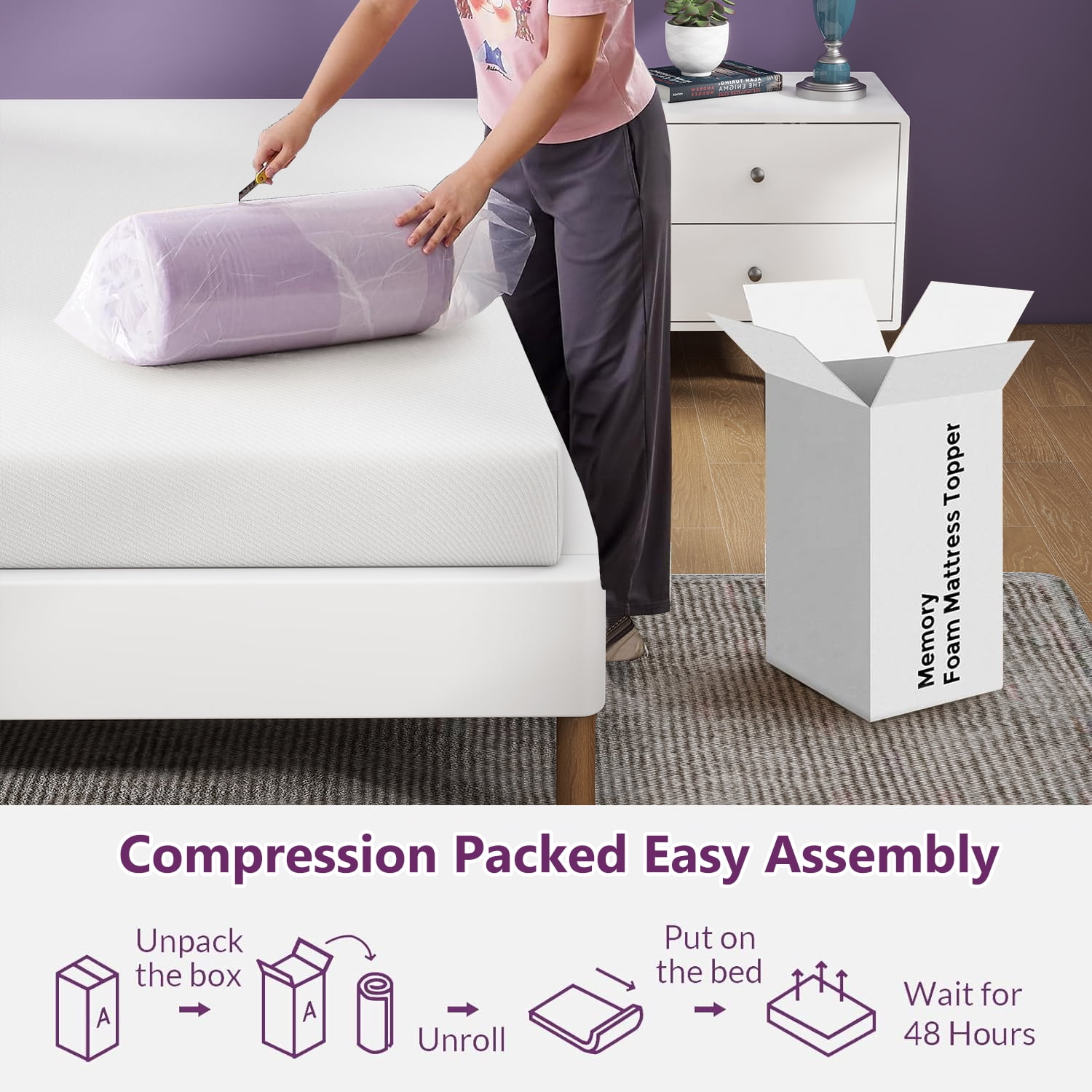2 Inch Twin Size Mattress Topper, Gel Memory Foam Egg Crate Bed Topper, CertiPUR-US Certified, Lavender