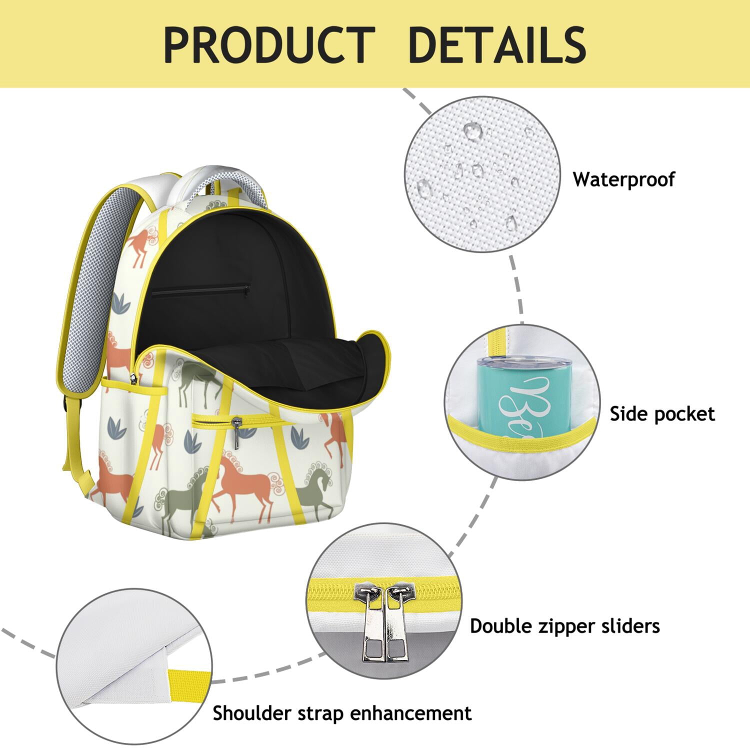 Wild Horse Journey Backpack - Durable Waterproof School Bag with Mustang Print - Perfect Bookbag for Equestrian Loving College Students