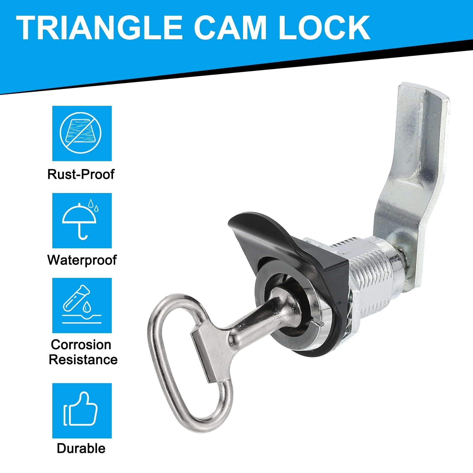 Uxcell 4pcs Triangle Cam Lock Chrome Plated Cabinet Lock 1-1/4" Cylinder Length with Small Keys