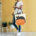 thumbnail image 4 of FORMRS Womens Canvas Tote Bag with Zipper Inner Pocket Shoulder Handbag, Black Cat Orange Ball, 4 of 7