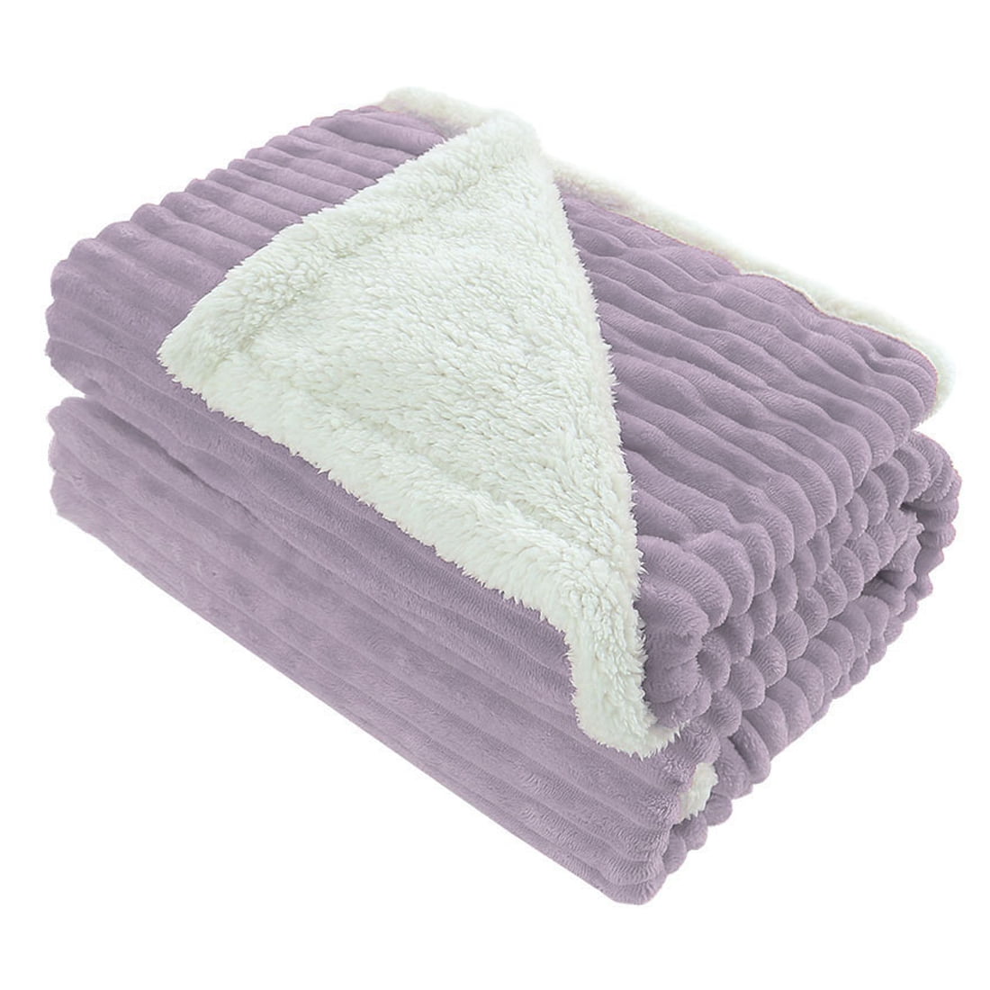 Flannel Blanket Pillowcase Fuzzy Warm Purple Throw (51" x 59") + Faux