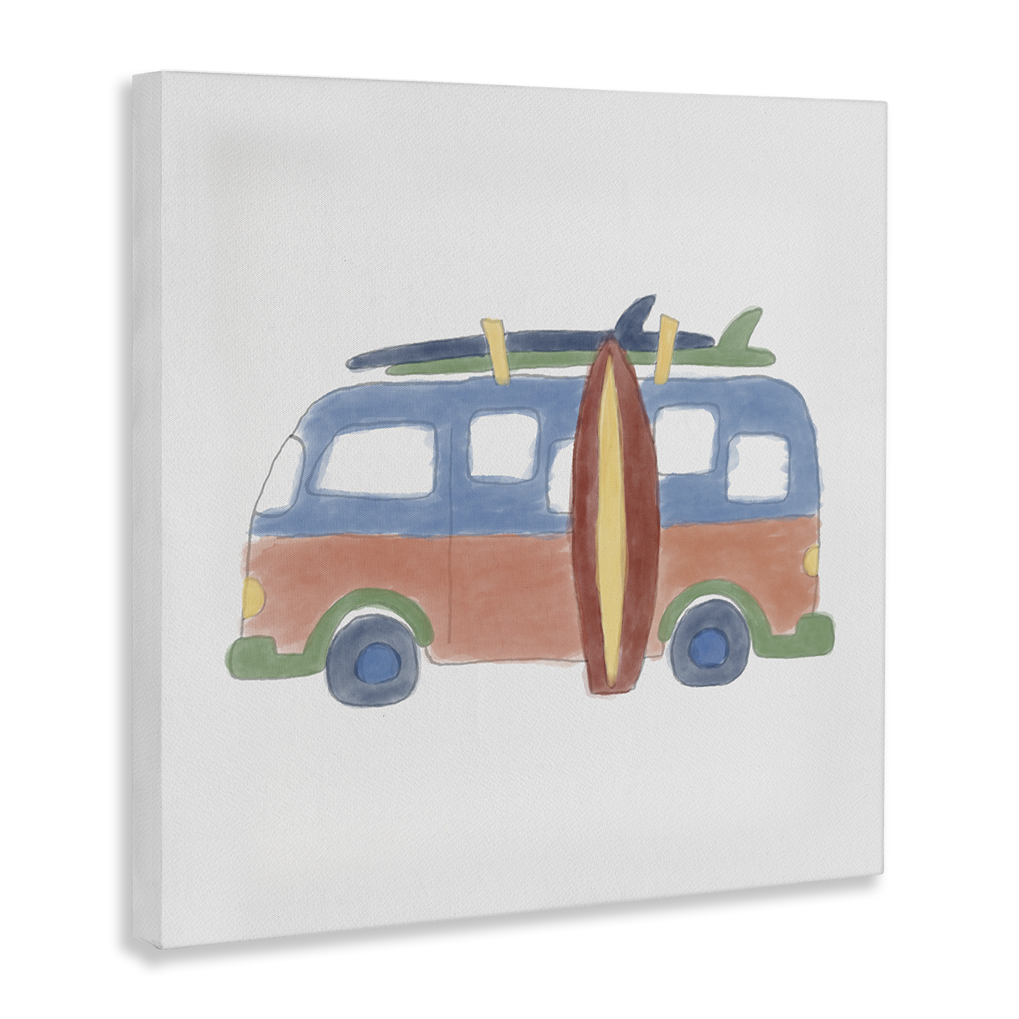 Stupell Industries Summer Beach Bus Transportation Painting Gallery Wrapped Canvas Art Print Wall Art, 17 x 17