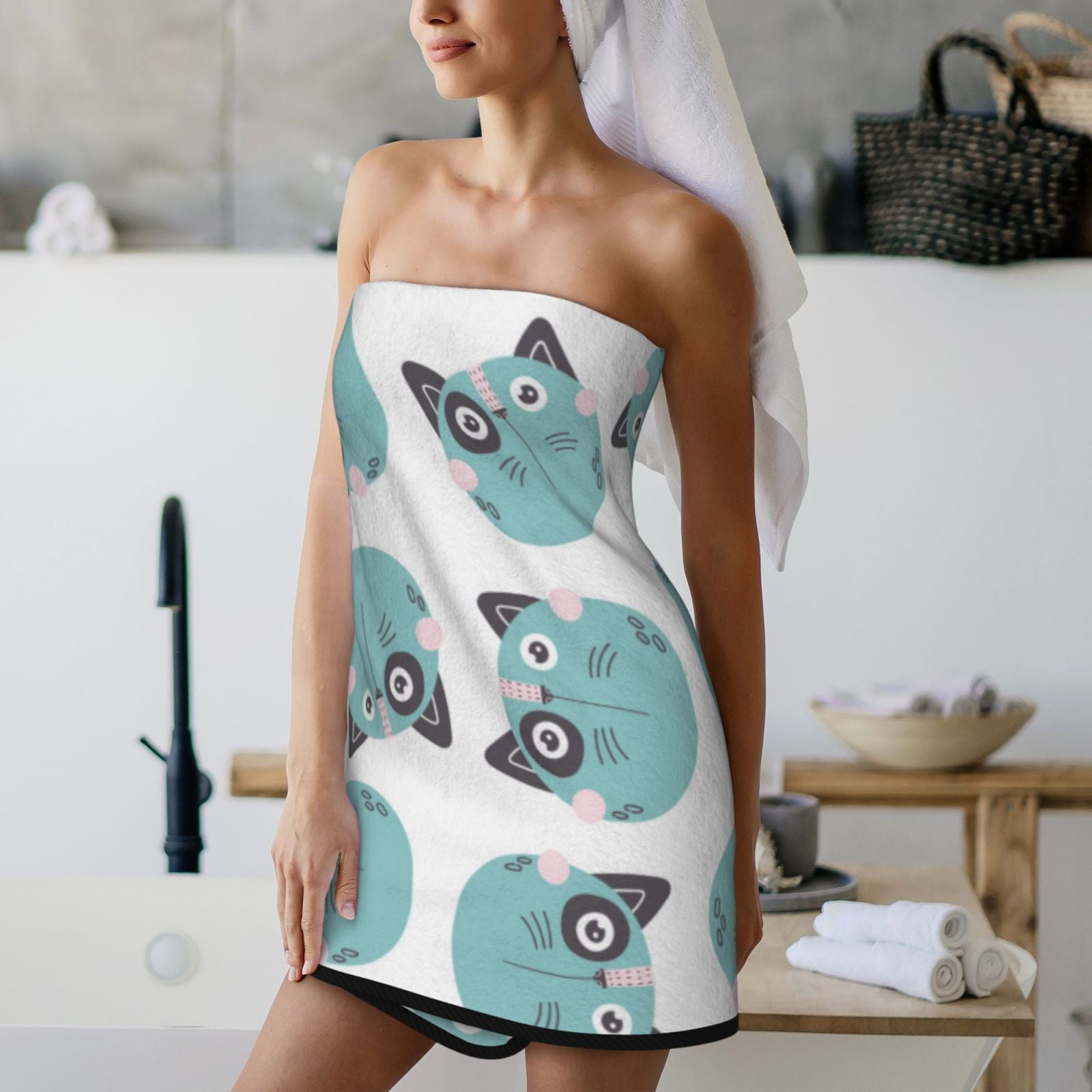 Cotton Bath Towels for Bathroom - Quirky Cartoon Cat Face Microfiber Quick Dry Towels for Body Bath Sheets, Personalized Beach Towel, Soft Shower Towels for Travel Home Beach 27*55in